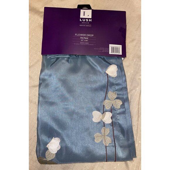 Lush Blue Flower Drop Curtain Panel (2 panels) 42" x 84" - Picture 3 of 4